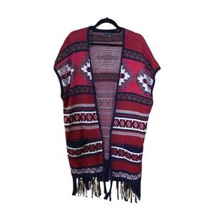 Women's Sz 2X/3X Forever 21 Southwestern Aztec Print Fringe Sleeveless Cardigan